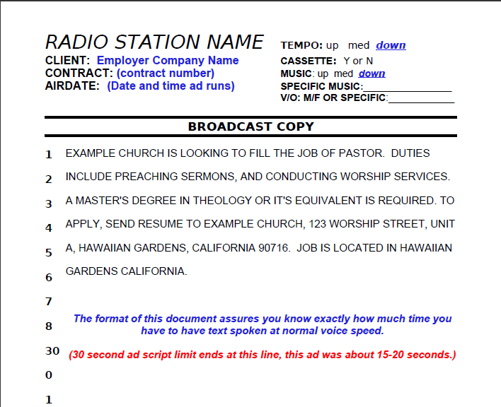 sample radio ad script