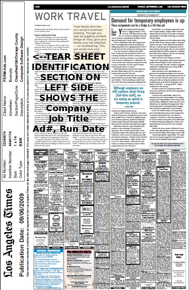Example Newspaper Tearsheet for PERM Classified Ad
