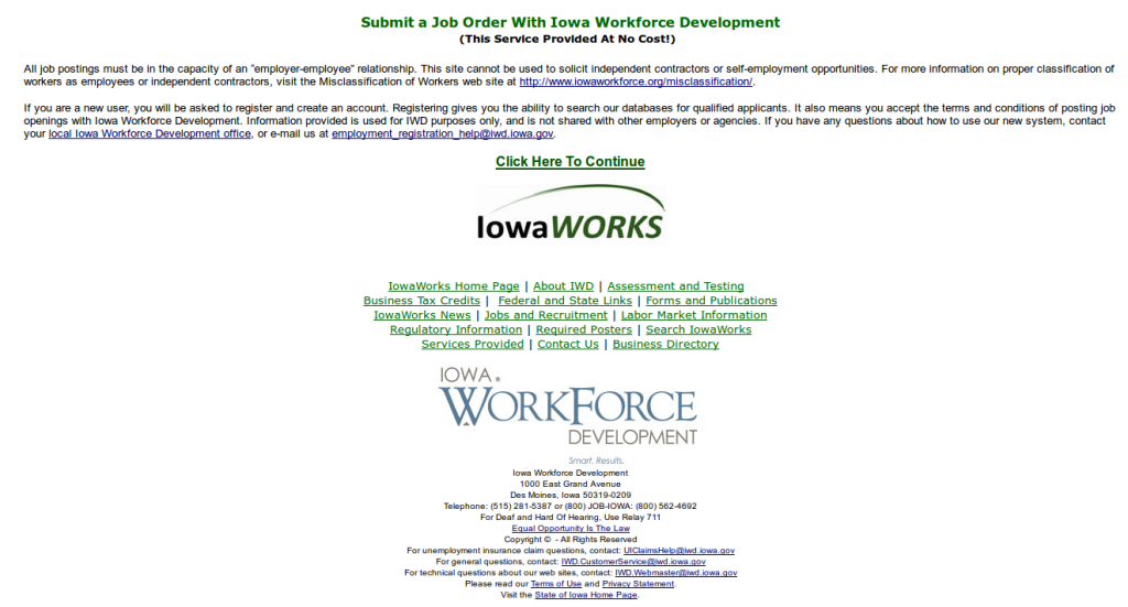 Iowa SWA Job Order PERM Ads Immigration Advertising