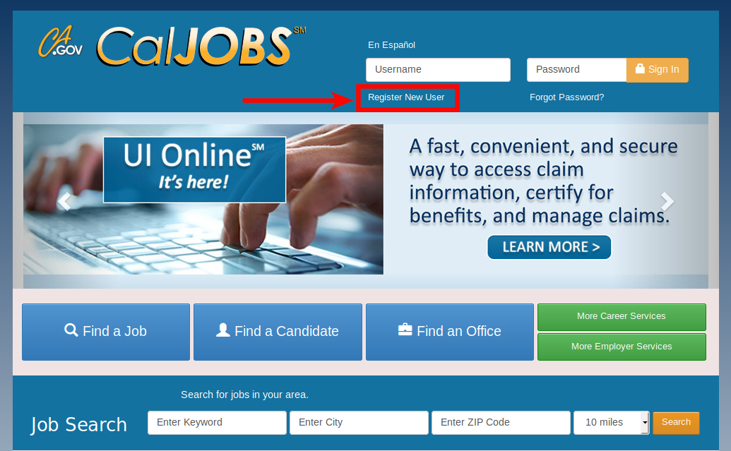 SWA Job Order California EDD CALJOBS Home Page