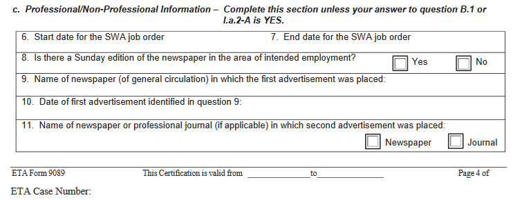 DOL FORM 9089 PERM RECRUITMENT REPORT A